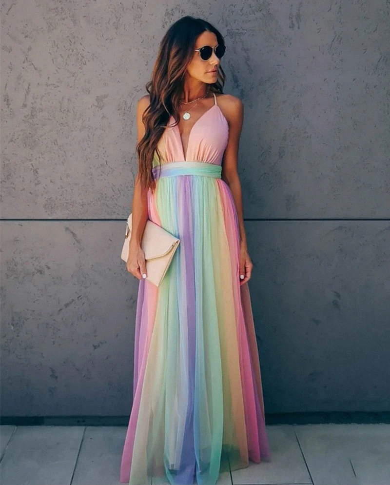 Ivyshape | Dress Lively Rainbow Dress for A Striking Style