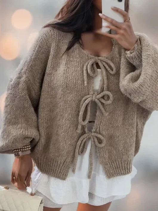 Ivyshape | Knitted Bow Cardigan