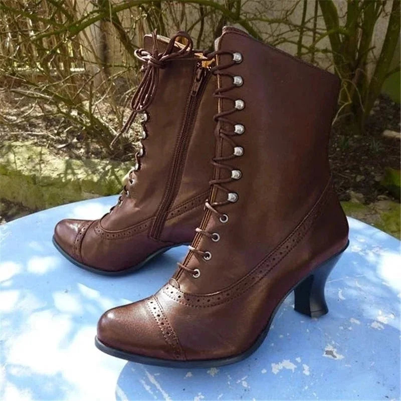 IvyShape | Victorian Lace-Up Ankle Boots with Heels