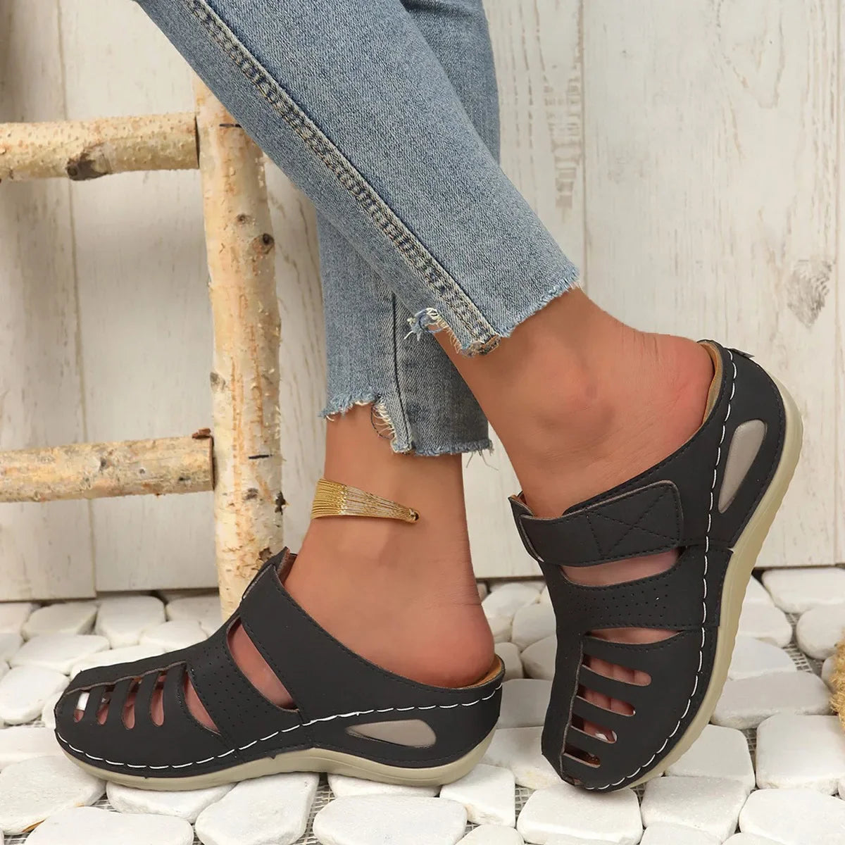 Cut-Out Wedge Sandals