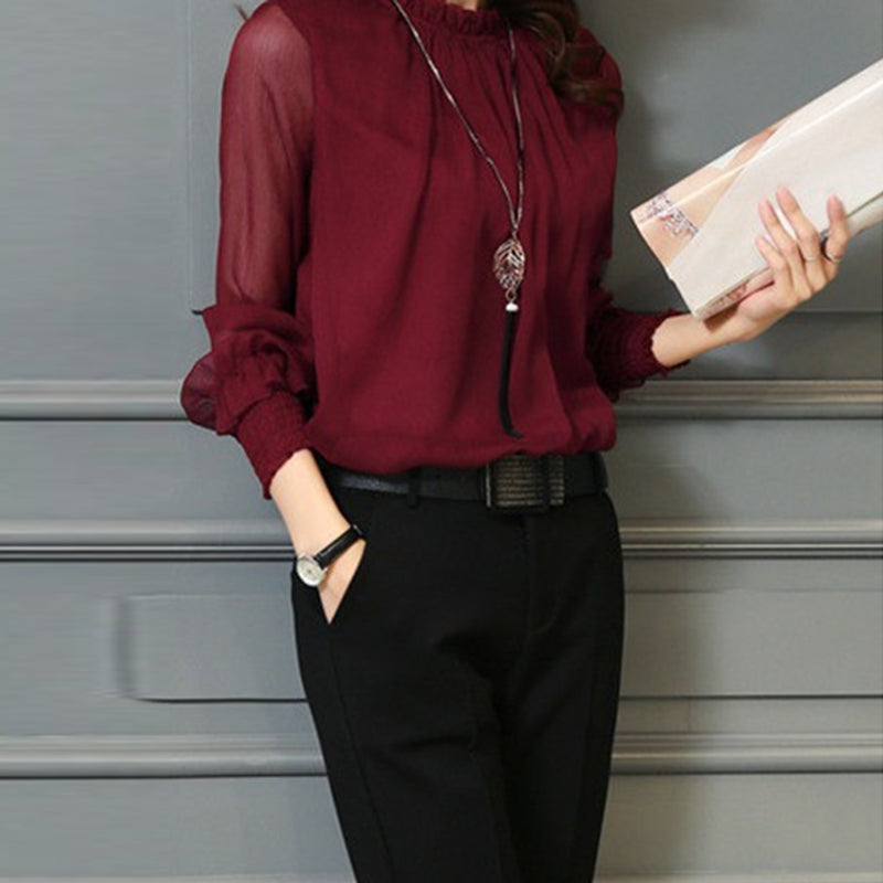 See-Through Ruffle Patchwork Blouse