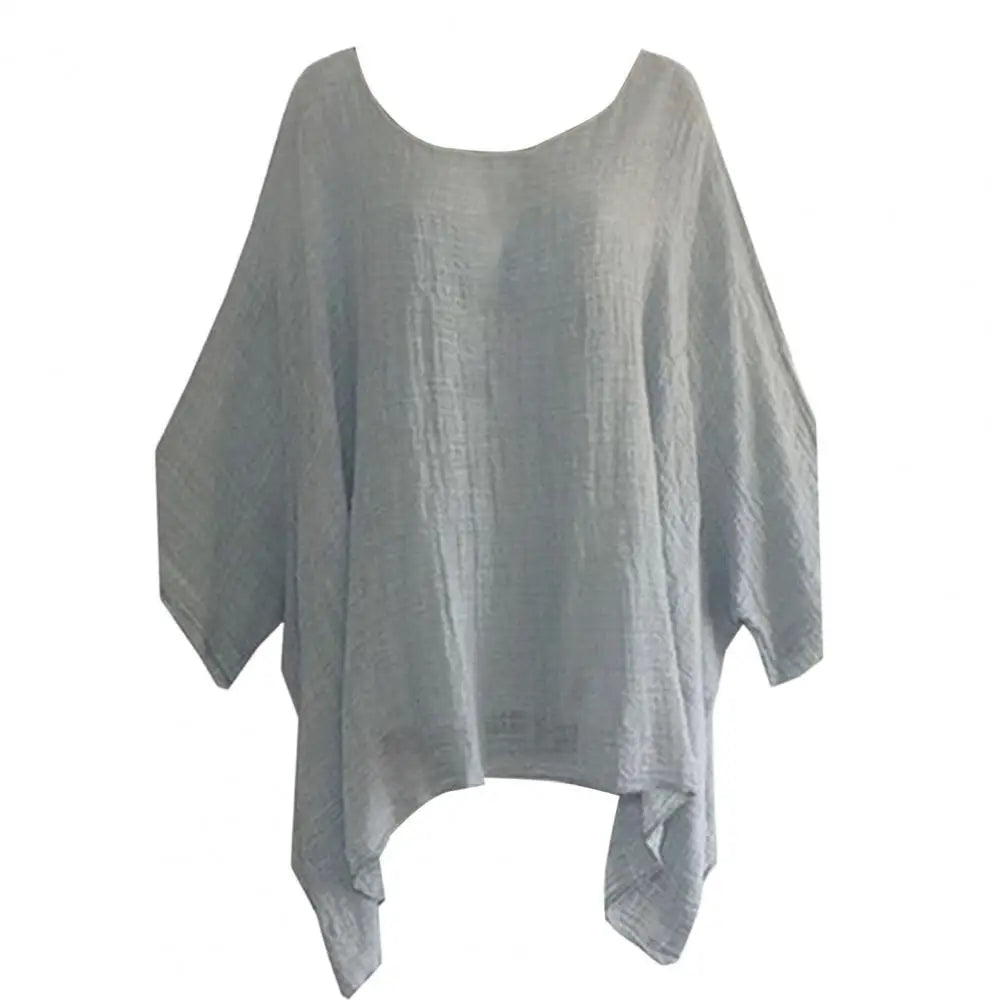 Women's O-neck Loose Fit Pullover Blouse for Summer