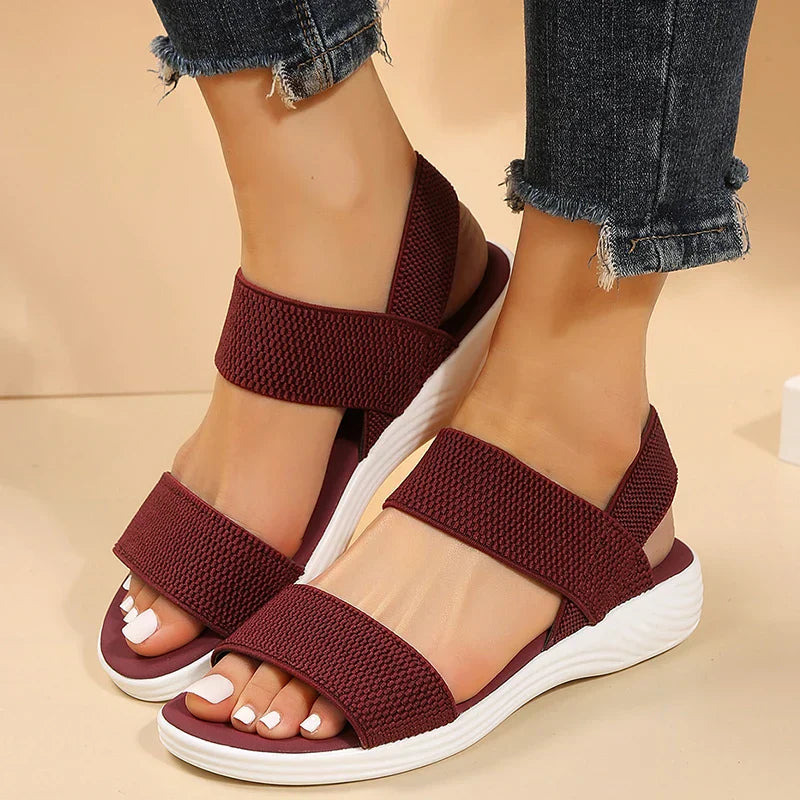 Ivyshape | Elastic Fabric Knit Strap Wedge Sandals