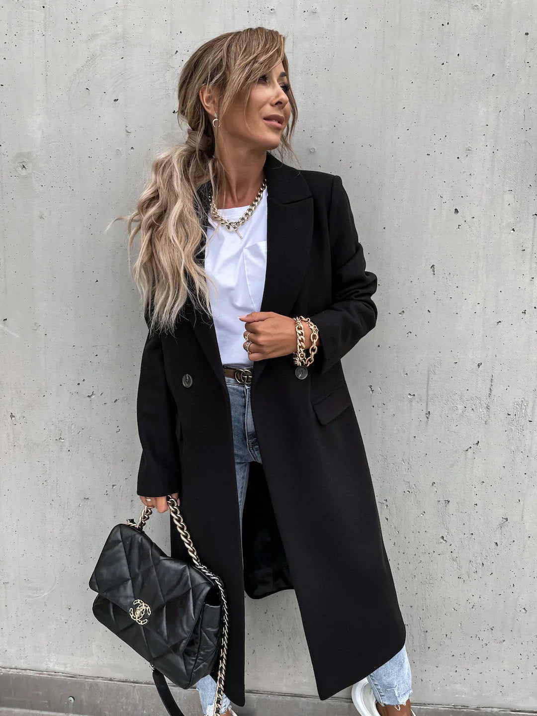 Ivyshape | Elegant Black Blazer Coat