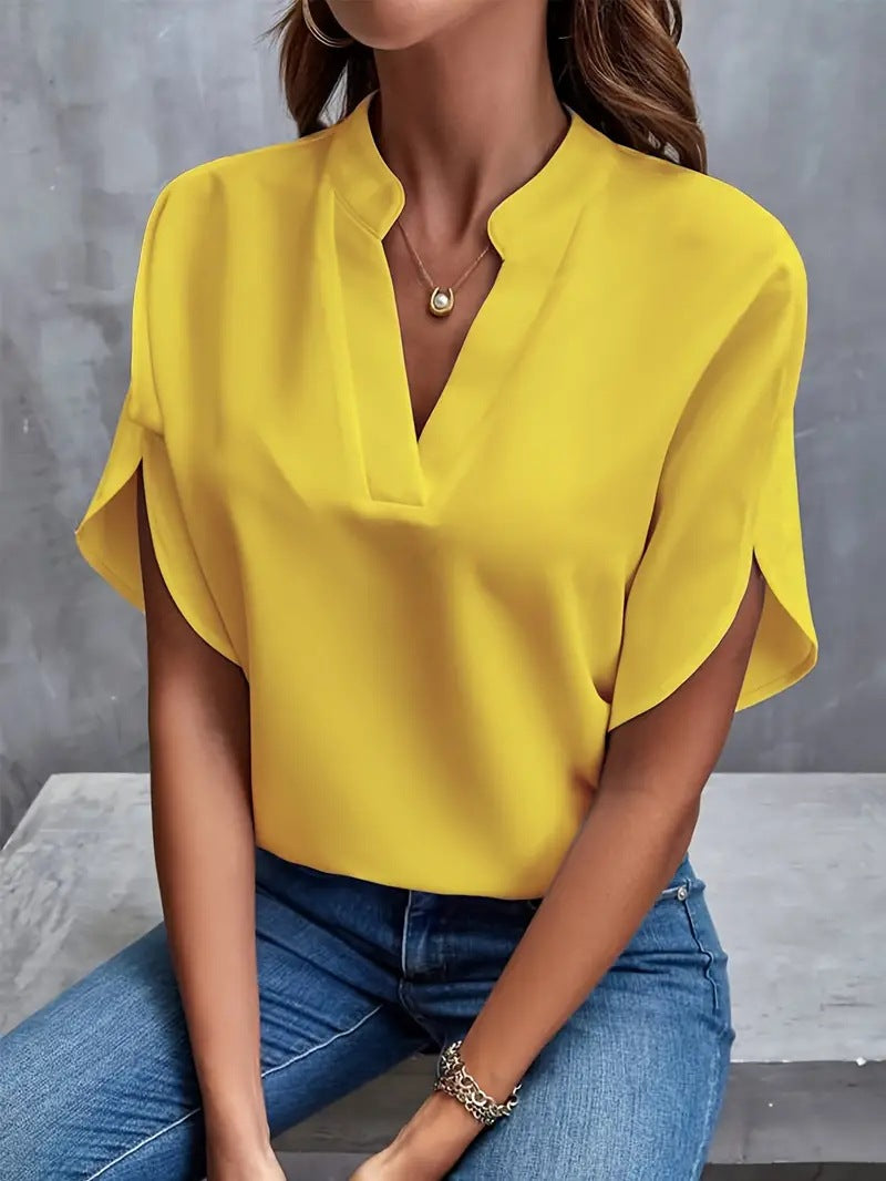 Elegant V-neck Short Sleeve Blouse for Women