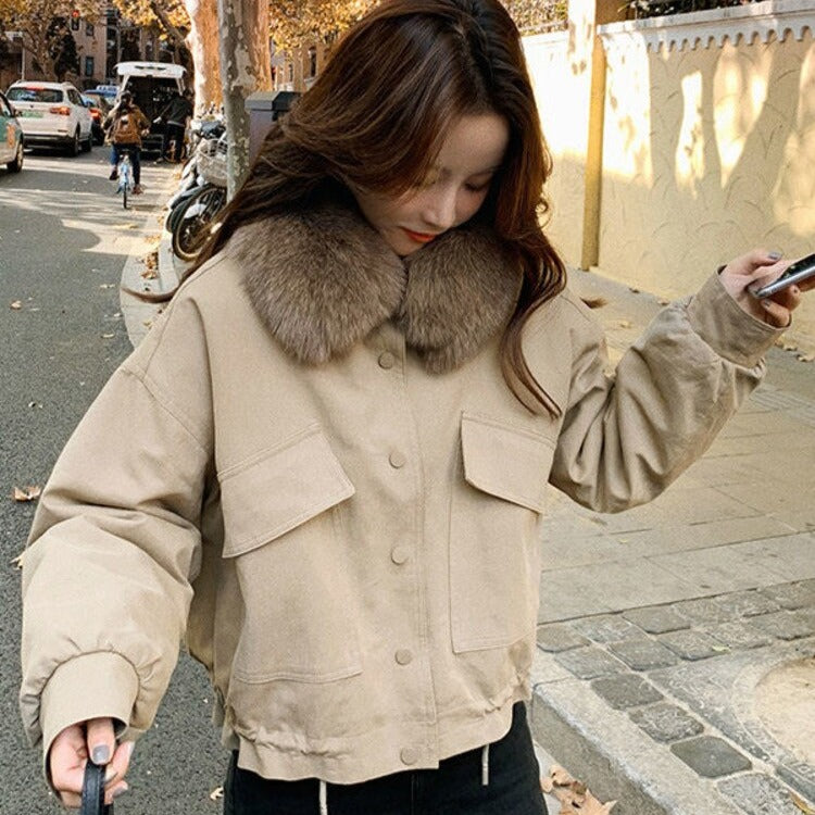 Button-Down Jacket With Faux Fur Collar