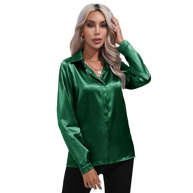 Ivyshape | Sleek Satin Work Shirt for Women