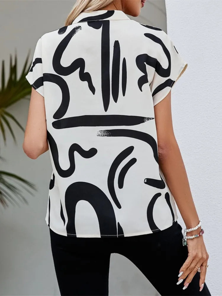 Chic Printed V-Neck Batwing Blouse for Women