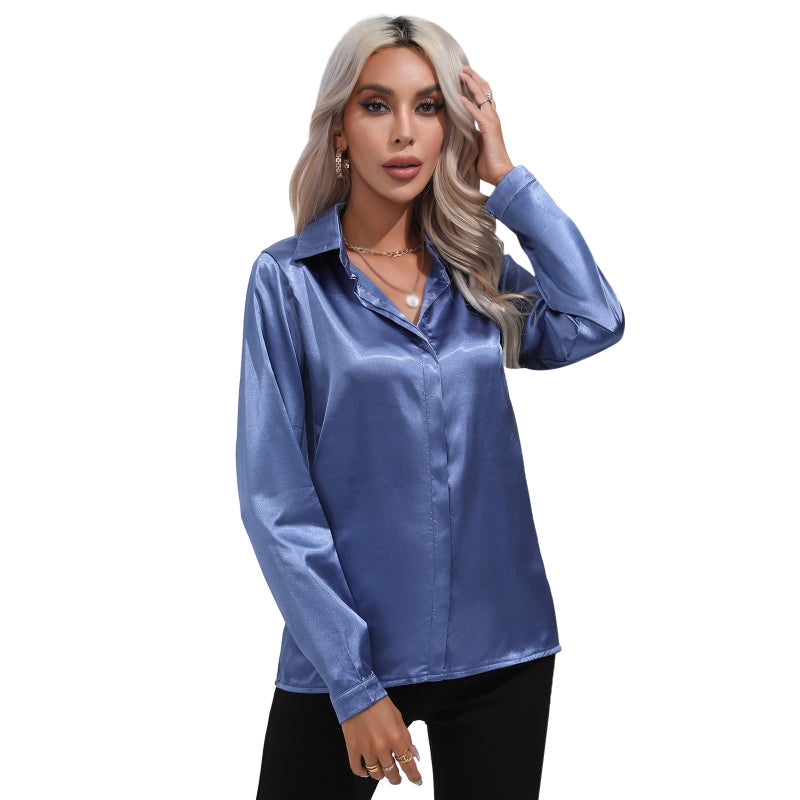 Ivyshape | Sleek Satin Work Shirt for Women