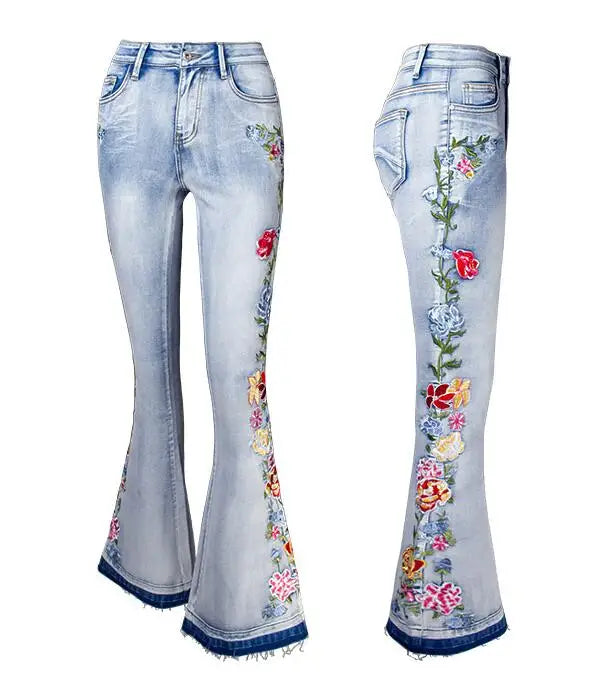 Ivyshape | Women's Side Floral Design Pants Denim