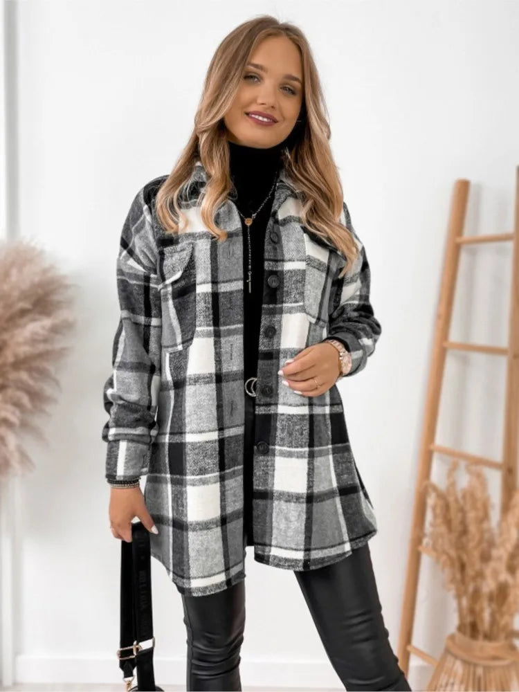 Ivyshape | Warm Plaid Printed Jacket