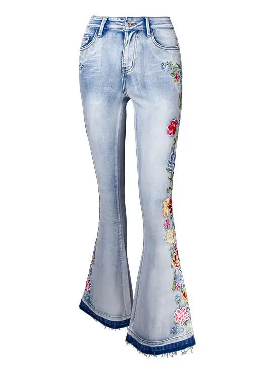 Ivyshape | Women's Side Floral Design Pants Denim