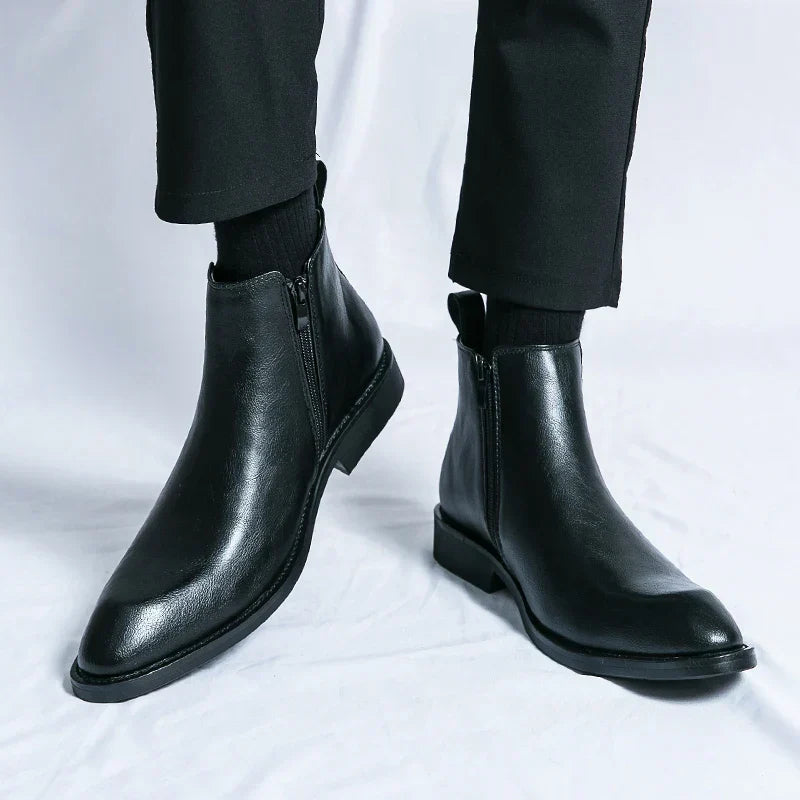 Ivyshape | Zipped Leather Chelsea Boots