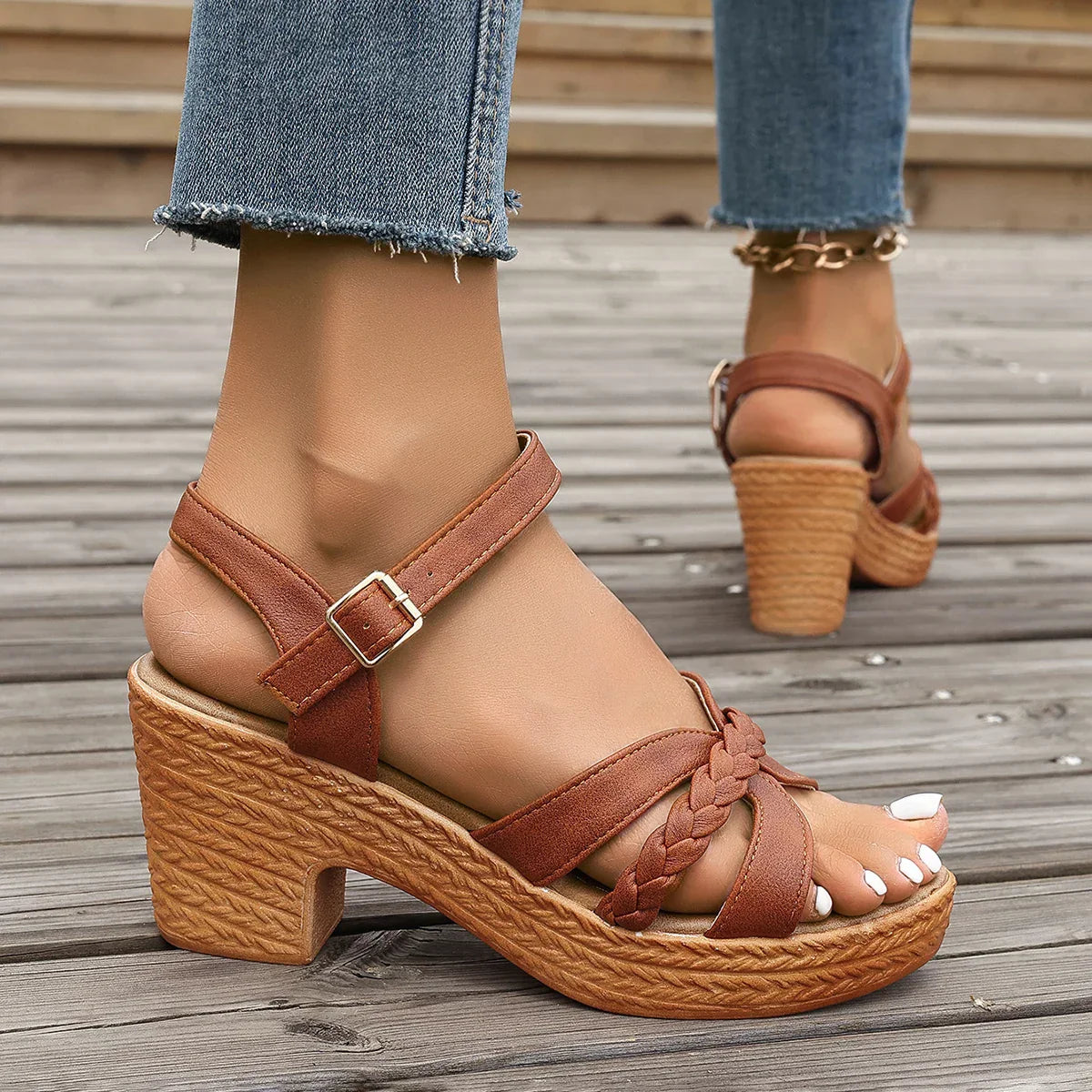 Ivyshape | Orthopedic Mid Heel Platform Sandals