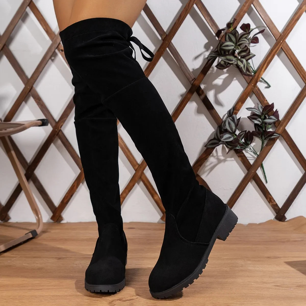 Women's Over The Knee Lace-Up Suede Boots