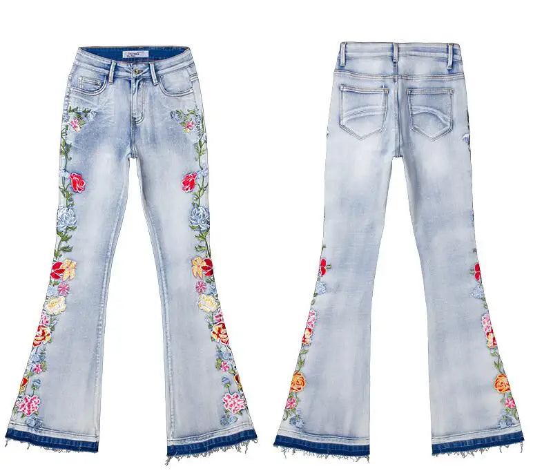 Ivyshape | Women's Side Floral Design Pants Denim