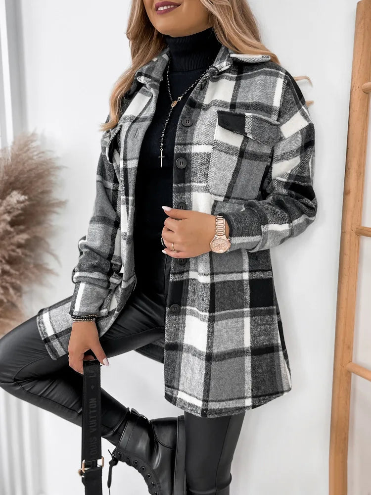 Ivyshape | Warm Plaid Printed Jacket