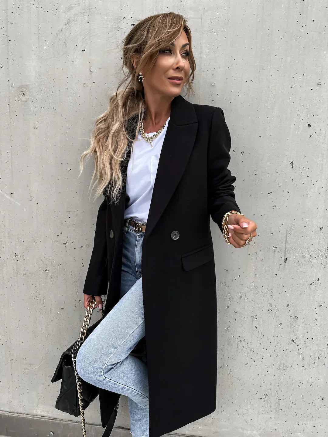 Ivyshape | Elegant Black Blazer Coat