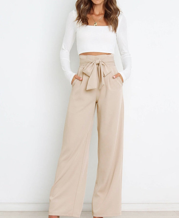 Ivyshape | Tie Front Wide Pants