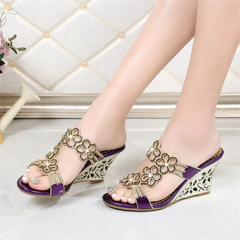 Stylish Rhinestone Wedge Slides for Women