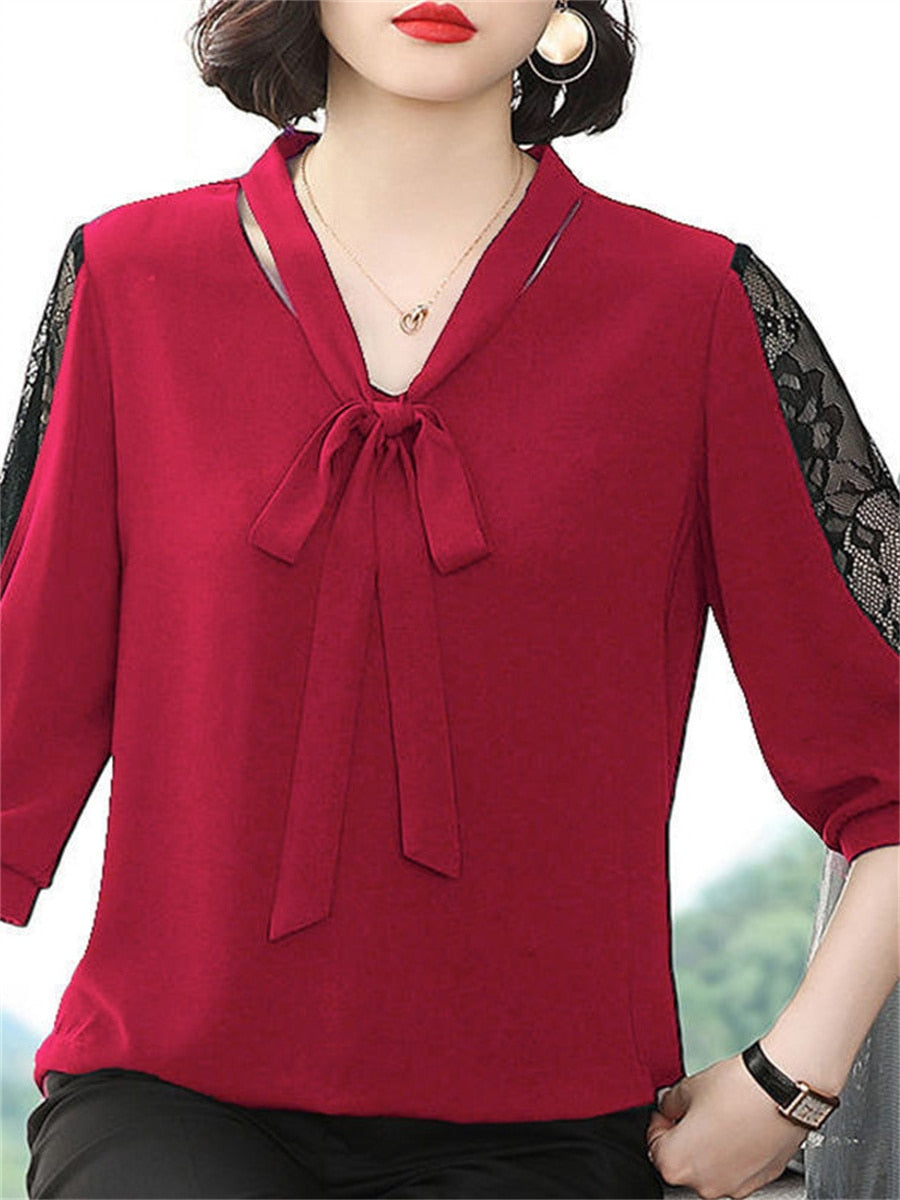 Ivyshape | Women's Elegant Bow Blouse Long Sleeve