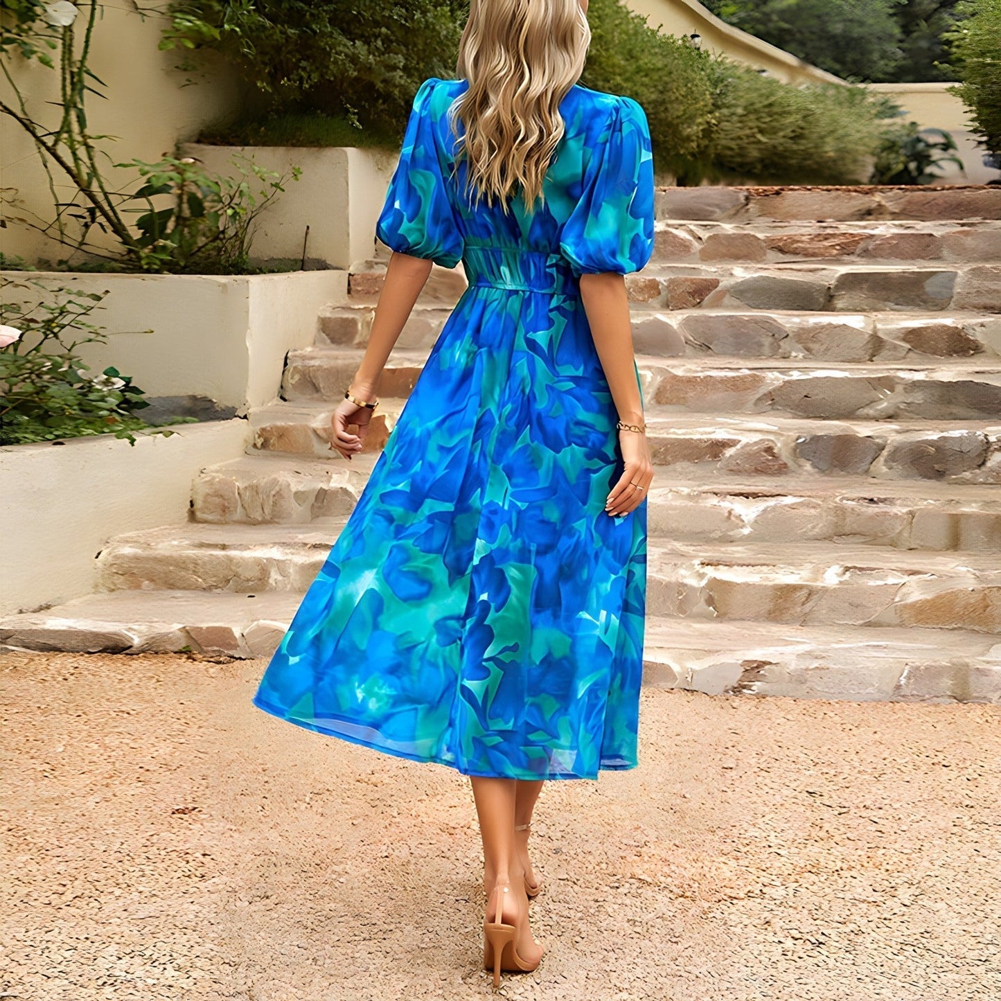 Ivyshape | Stylish V-Neck Summer Midi Dress