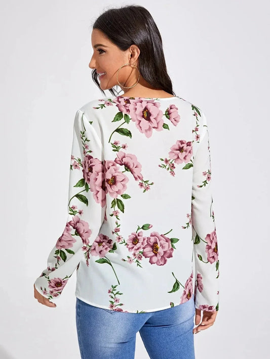 Women's Floral Print Casual Long Sleeve Blouse