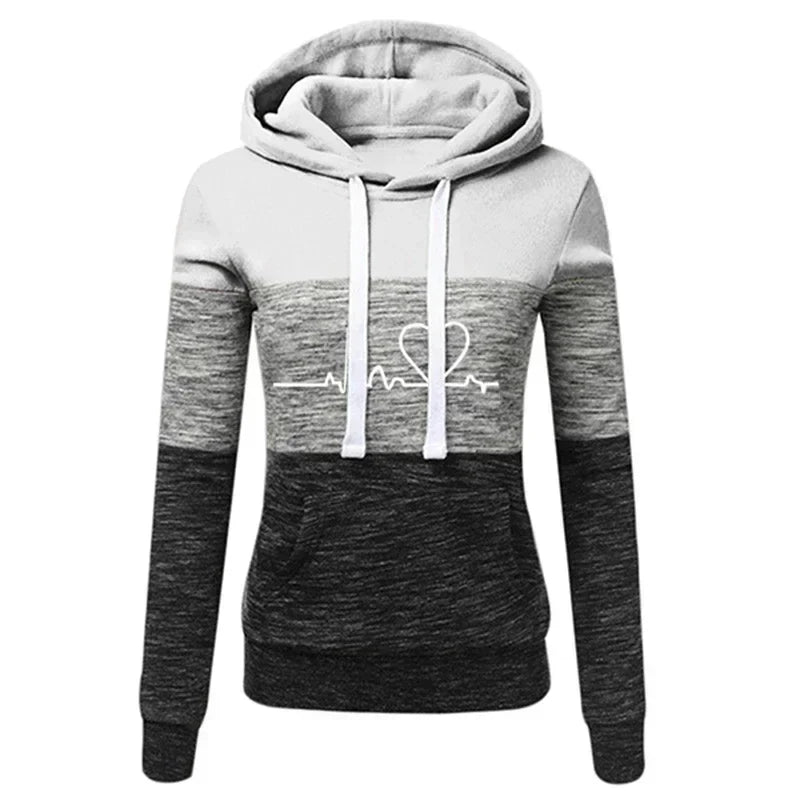 Ivyshape | Slim Fit Hoodie with Heart and Beat Print for Women