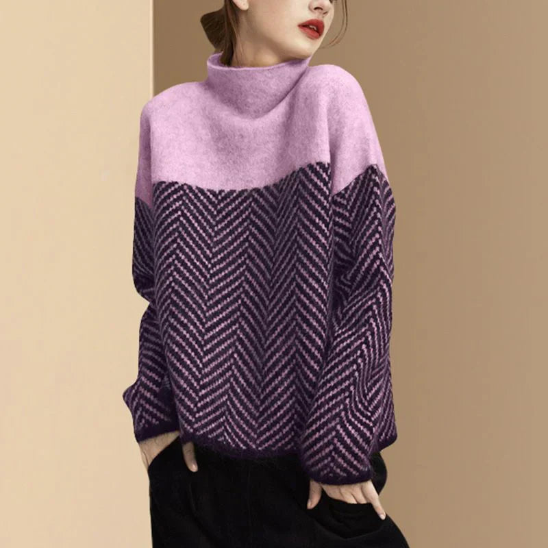 Ivyshape | with High Collar and Houndstooth Pattern