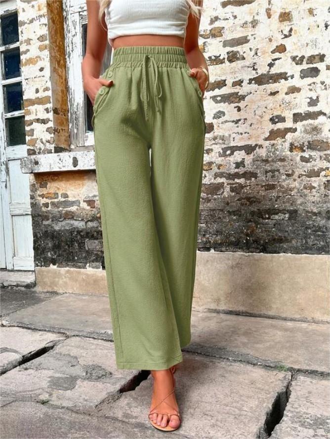 Ivyshape | Women's Stylish Wide Leg Trousers Linen