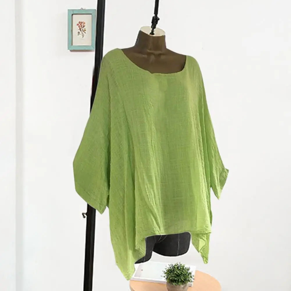 Women's O-neck Loose Fit Pullover Blouse for Summer