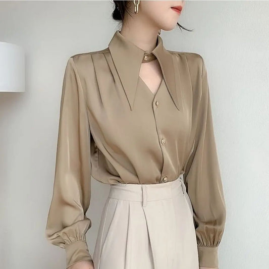 Women's Satin Long-Sleeved Office Blouse