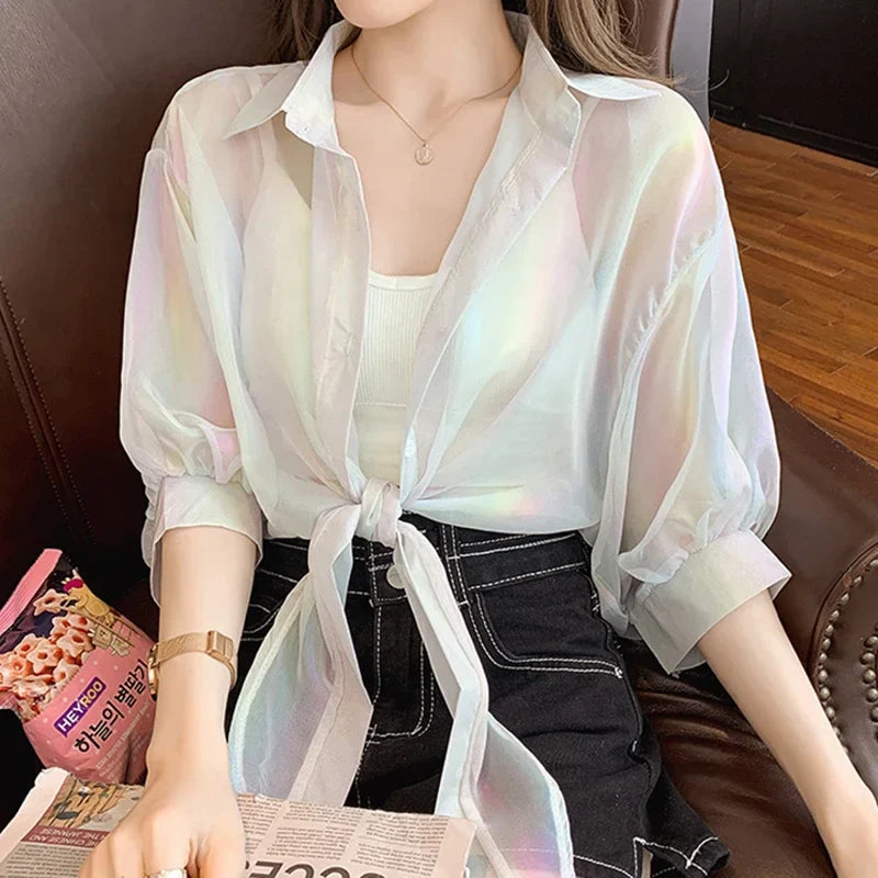 Glamorous Buttoned Chiffon Blouse for Women