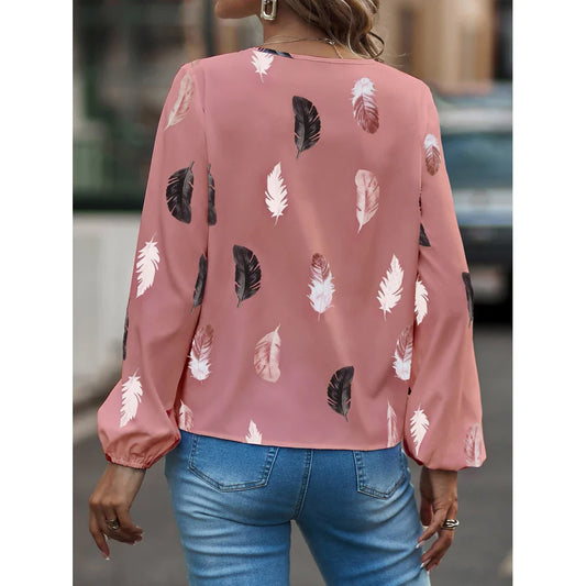 Feather Pattern Chiffon Blouse for Women