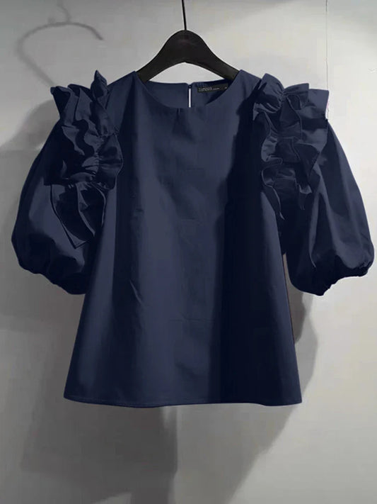 Elegant Ruffle Patchwork Blouse for Women