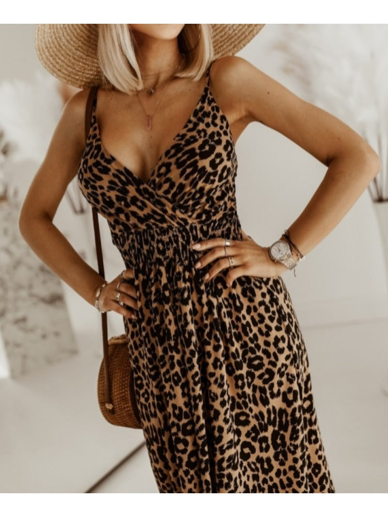 Ivyshape | Leopard Print Spaghetti Strap Maxi Dress