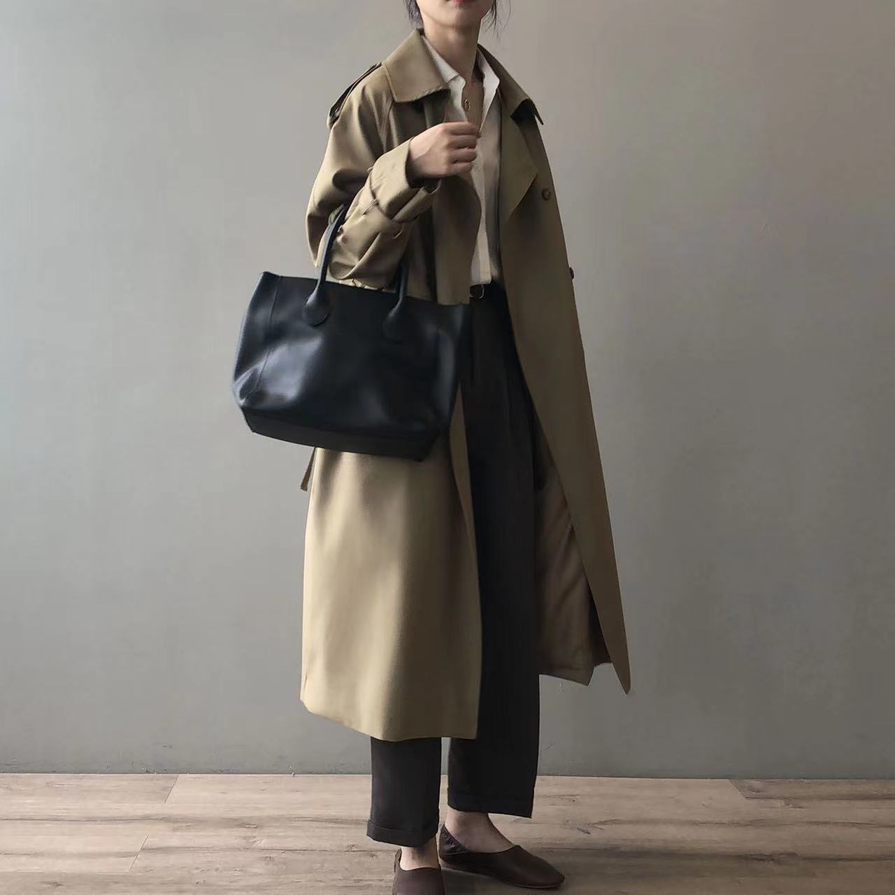 Ivyshape | Oversized Double-Breasted Spring Trench Coat for Women