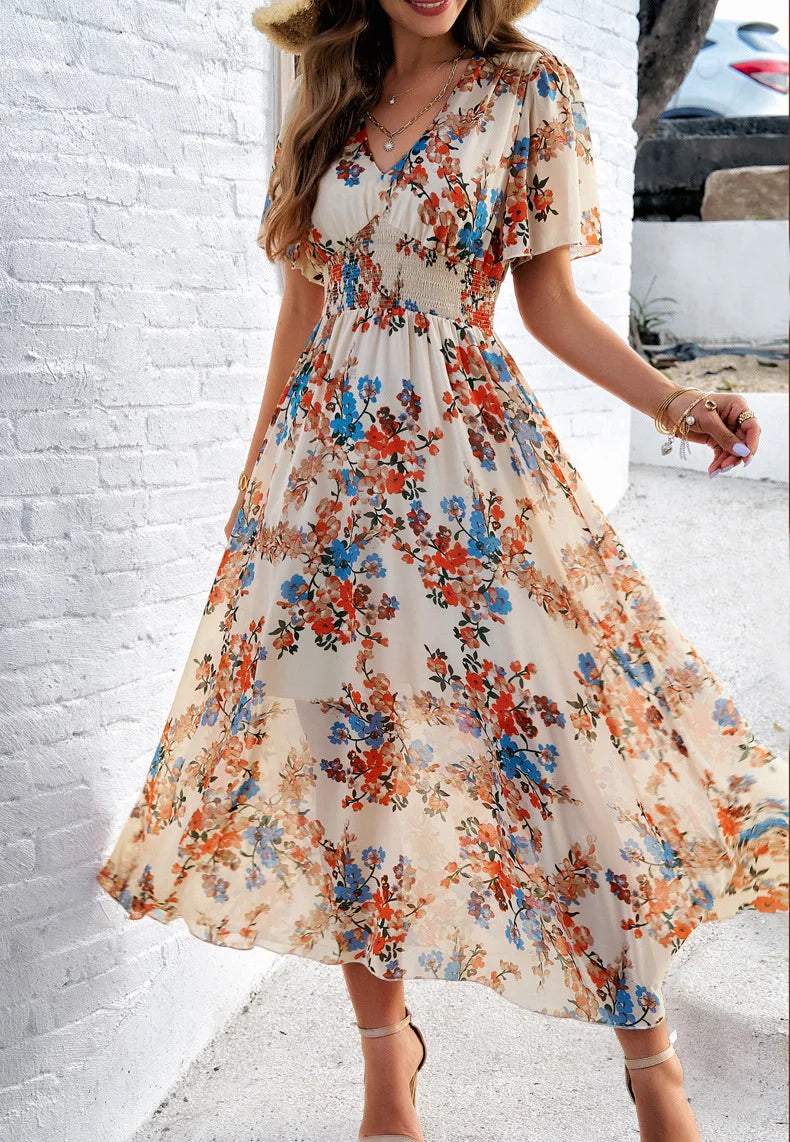 Ivyshape | Women's Elegant Floral Dress Midi