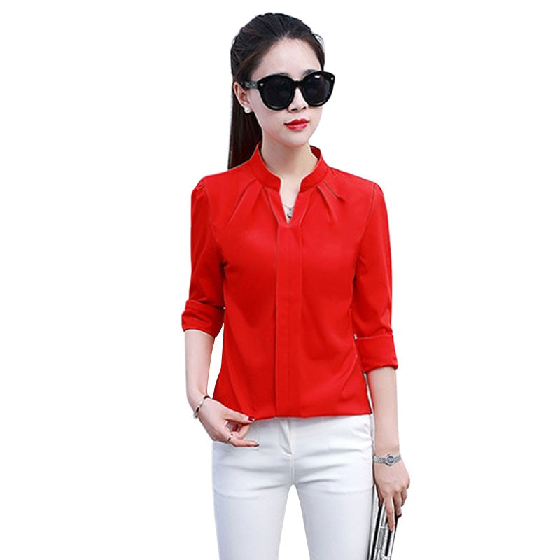 V-Neck Formal Chiffon Blouse