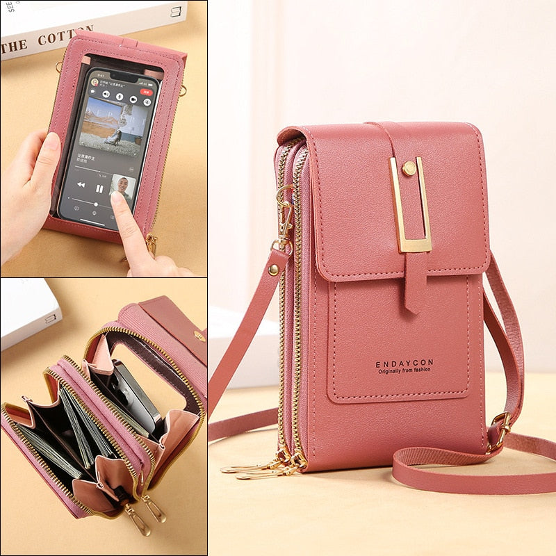 Ivyshape | Leather Smartphone Clutch Women's Handbag with Touchscreen Window