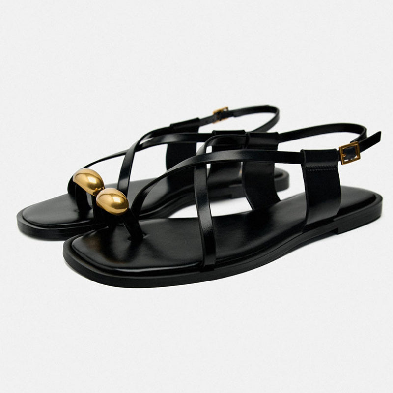 Summer Flat Sandals with Metal Decoration