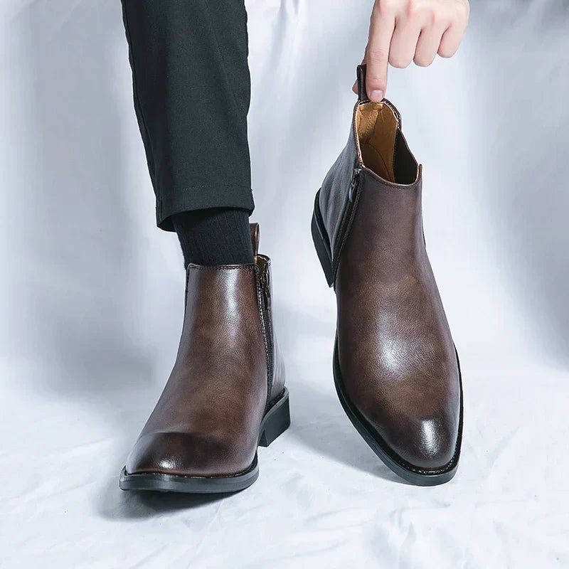 Ivyshape | Zipped Leather Chelsea Boots