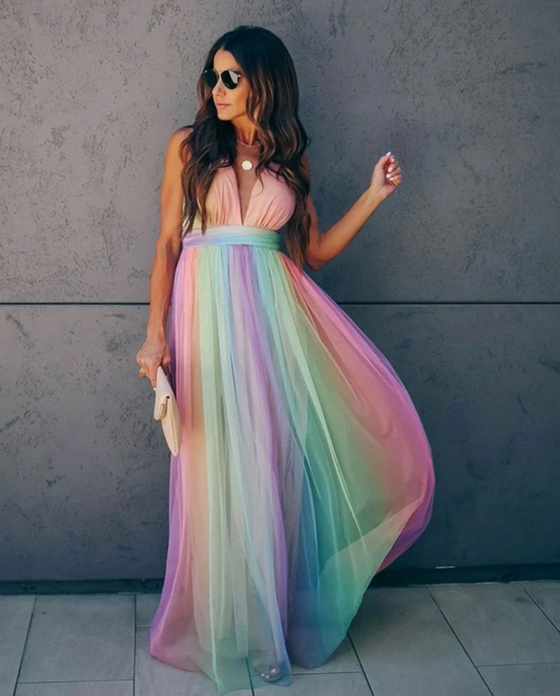Ivyshape | Dress Lively Rainbow Dress for A Striking Style