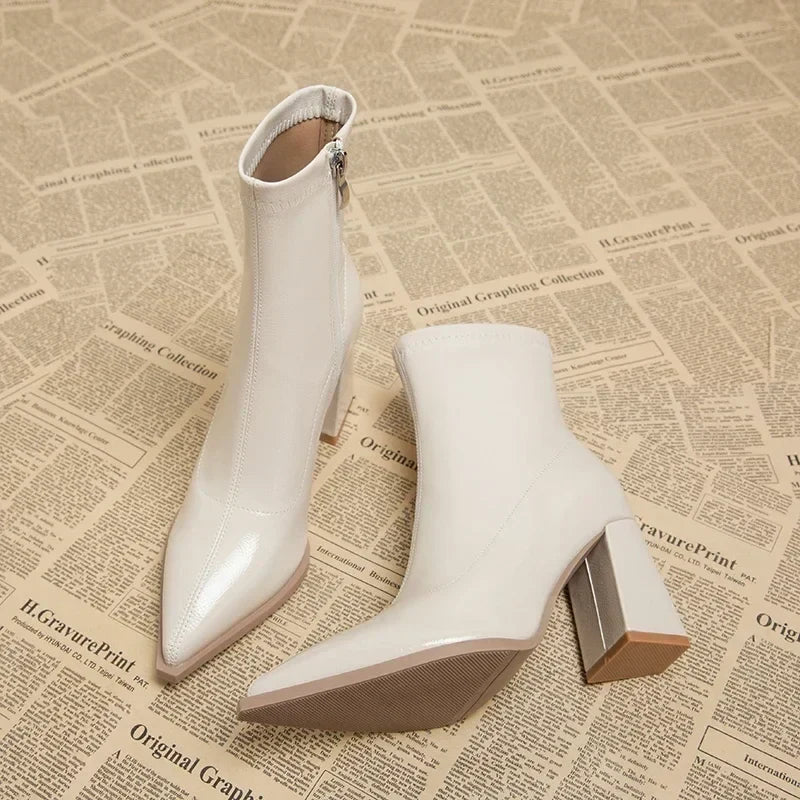 Women's High Heel Ankle Boots with Side Zip