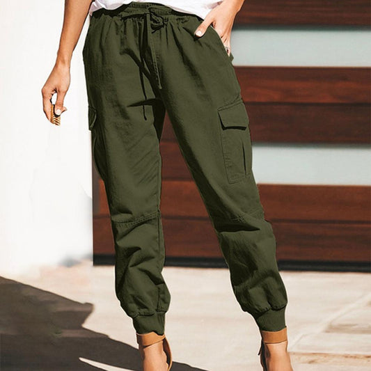 Ivyshape | Straight Cargo Pants with Drawstring