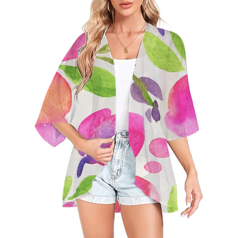 Trendy Watercolor Floral Kimono Cardigan for Women