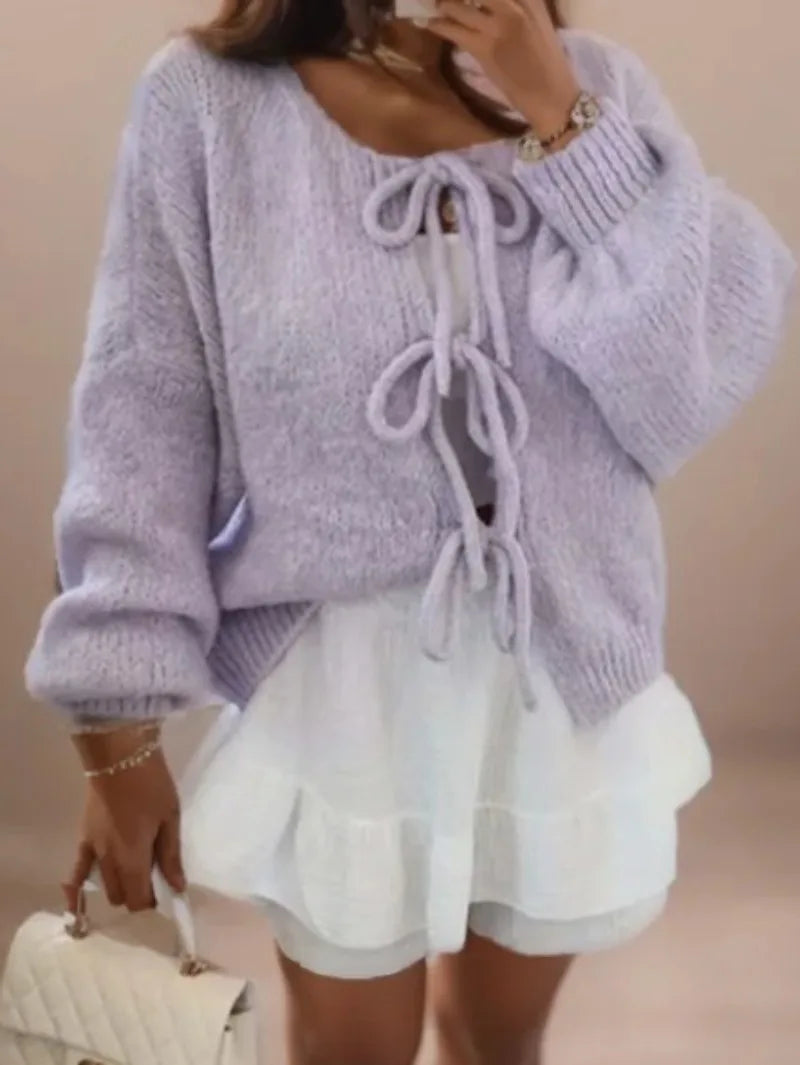 Ivyshape | Knitted Bow Cardigan