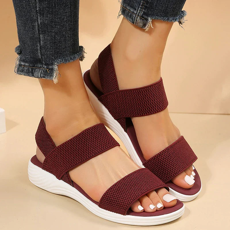 Ivyshape | Elastic Fabric Knit Strap Wedge Sandals