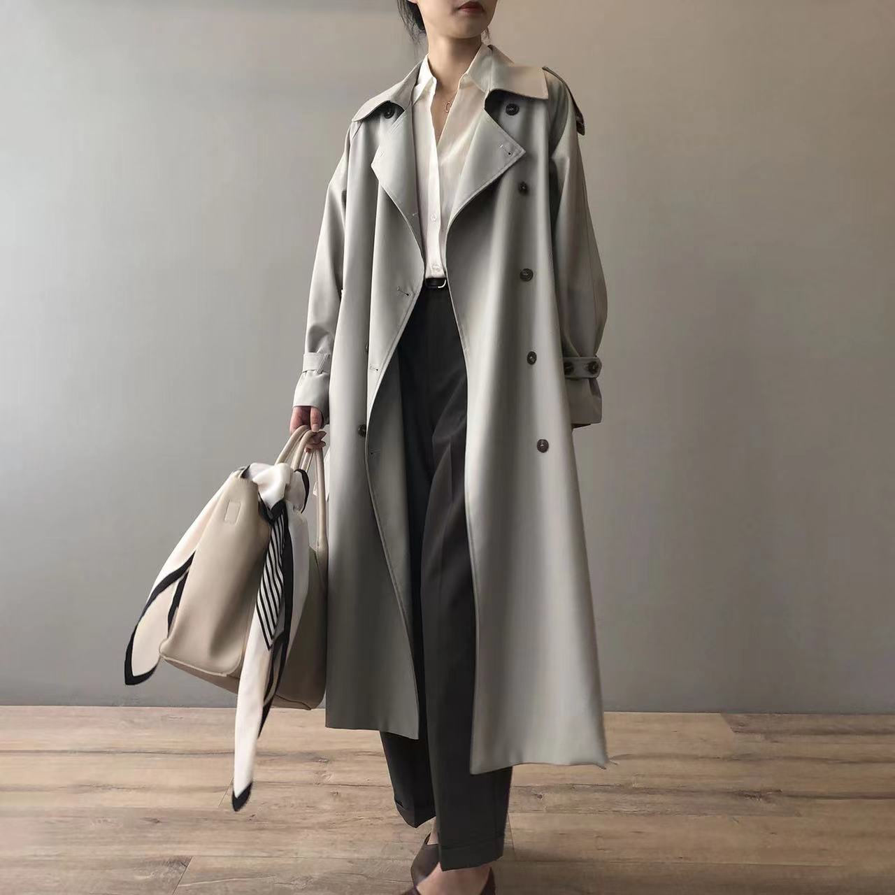 Ivyshape | Oversized Double-Breasted Spring Trench Coat for Women