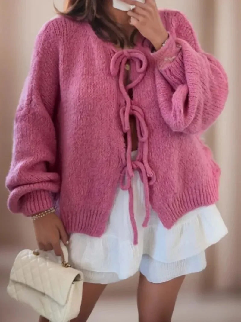 Ivyshape | Knitted Bow Cardigan